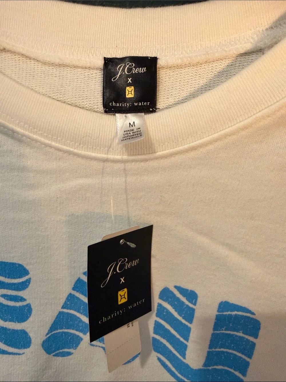 J. Crew Cream Crewneck Sweatshirt with Sky Blue Graphic